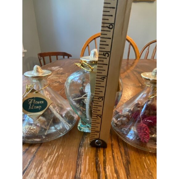 Lot Of 3 Vintage Glass Oil Lamps With Dried Flowers & Heart-Shaped Design Boho D - Picture 6 of 12